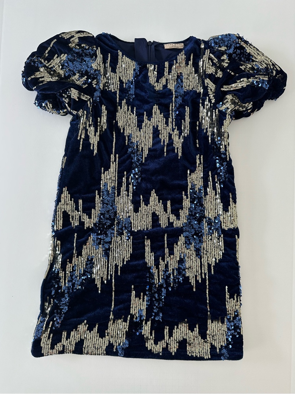 Luna Moon Girls Navy and Gold Sequin Dress Size 8-9Y Fancy Party Dress